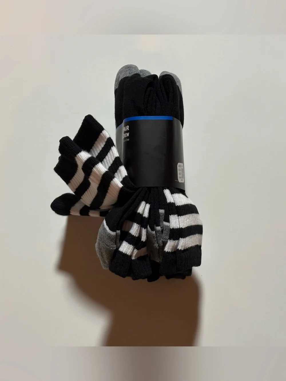 adidas 3 stripes Black & White Men's Cushioned Crew Athletic Socks - 6 Pair